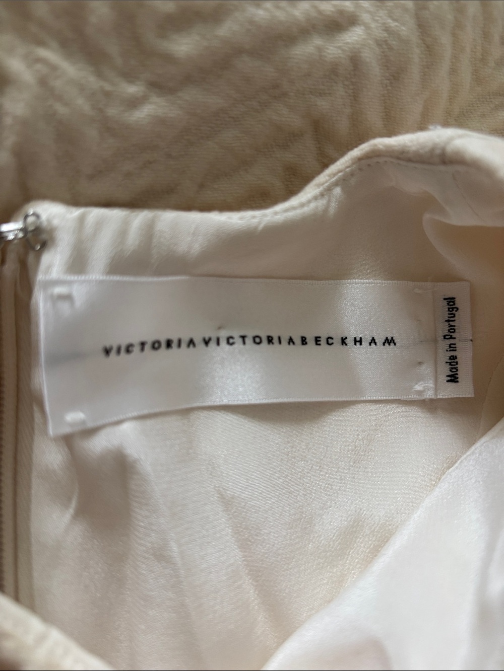 Victoria Beckham Cream Navy Blue Sleeves Belted Cloque Mini Dress - Picture 4 of 6